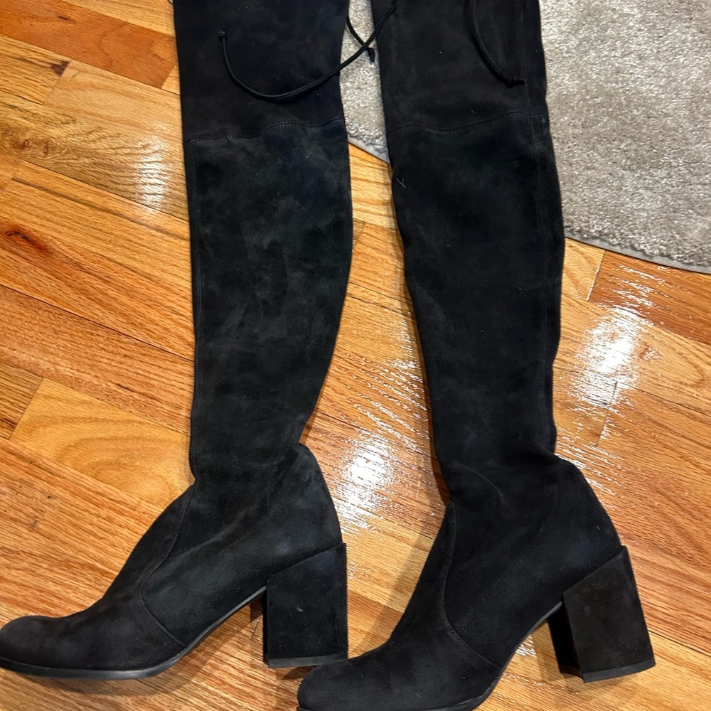 Stuart Weitzman suede black high boots with tie string in back. Like new  6.5